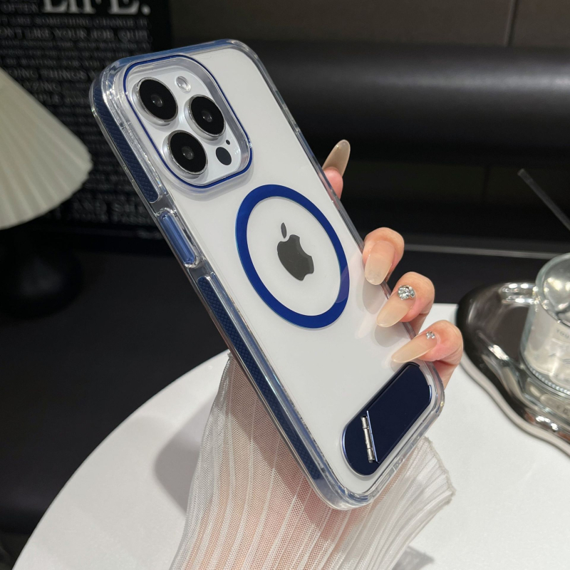 Prozirni iPhone kućište s držačem i magnetskim punjenjem, potpuno pokriveno, TPU+PC