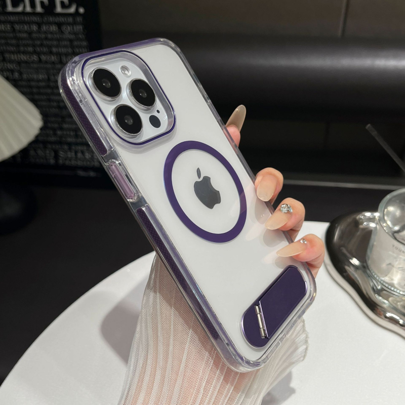 Prozirni iPhone kućište s držačem i magnetskim punjenjem, potpuno pokriveno, TPU+PC