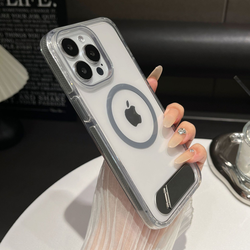 Prozirni iPhone kućište s držačem i magnetskim punjenjem, potpuno pokriveno, TPU+PC