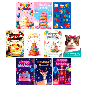 Set de 10 felicitări de ziua de naștere pentru decor de perete și mesaje pentru cadouri