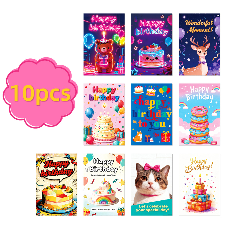 Set de 10 felicitări de ziua de naștere pentru decor de perete și mesaje pentru cadouri