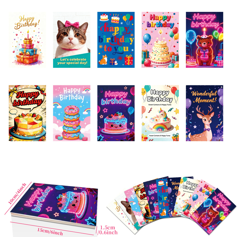 Set de 10 felicitări de ziua de naștere pentru decor de perete și mesaje pentru cadouri