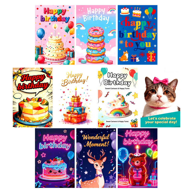 Set de 10 felicitări de ziua de naștere pentru decor de perete și mesaje pentru cadouri