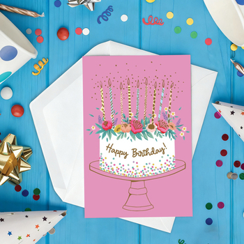 Felicitare de ziua de naștere cu plic, stil Macaron, binecuvântări scrise de mână și card de mesaj cu temă tortă