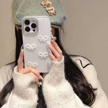 Kućište s mašnicom i sjajnim prahom za iPhone 16 Pro Max, s glitter detaljima, premium završna obrada za žene