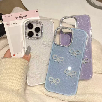 Kućište s mašnicom i sjajnim prahom za iPhone 16 Pro Max, s glitter detaljima, premium završna obrada za žene