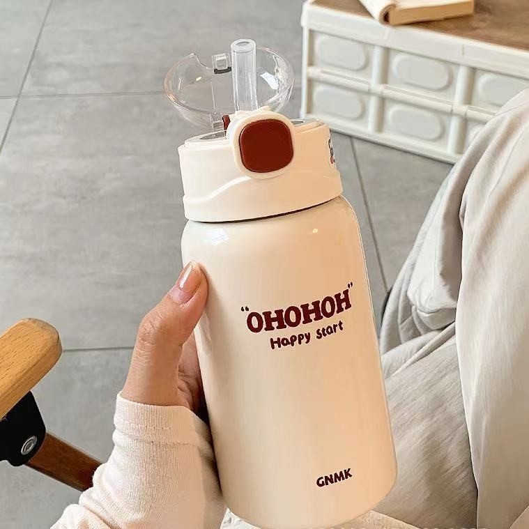 Cană izolantă mini din oțel inoxidabil 304 pentru elevi, cu pai, portabil