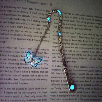 Semn de carte care luminează în întuneric cu soare, lună, stele, dragonfly și fluture, design metalic creativ pentru elevi
