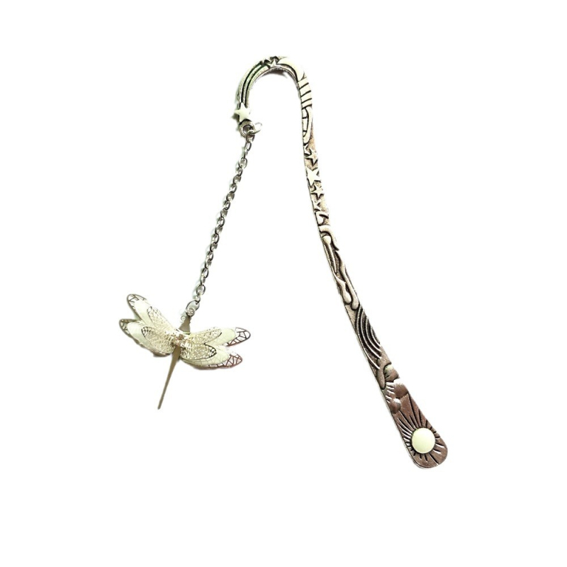 Semn de carte care luminează în întuneric cu soare, lună, stele, dragonfly și fluture, design metalic creativ pentru elevi