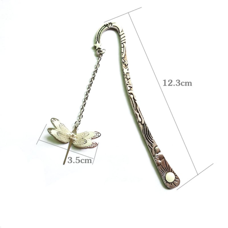 Semn de carte care luminează în întuneric cu soare, lună, stele, dragonfly și fluture, design metalic creativ pentru elevi