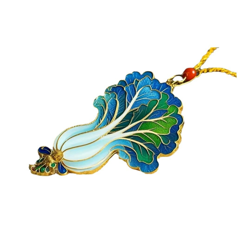 Semn de carte în stil chinezesc, email cloisonné colorat, pandant cu ciucuri