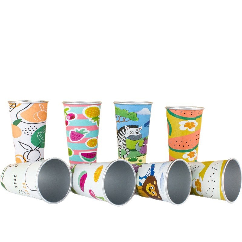 Ceașcă din aluminiu cu schimbare de culoare la frig, 450 ml, margine curbată, un singur strat, camping în aer liber