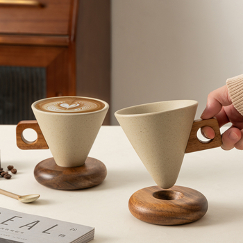 Căniță de cafea ceramică în stil retro, lux, cu farfurie – set pentru uz casnic