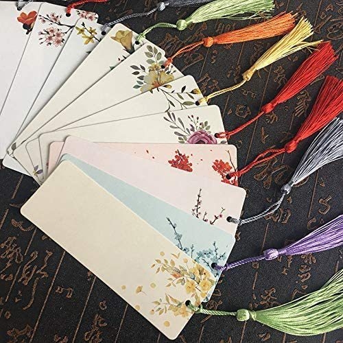 Semn de carte cu ciucuri, card lacuit din hârtie de orez, 5×14 cm, etichetă cadou DIY
