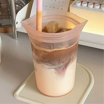 Pahar de silicon pentru băuturi, calitate alimentară, recipient portabil pentru vară, pentru cafea și lapte, rezistent la cădere, menține prospețimea băuturilor