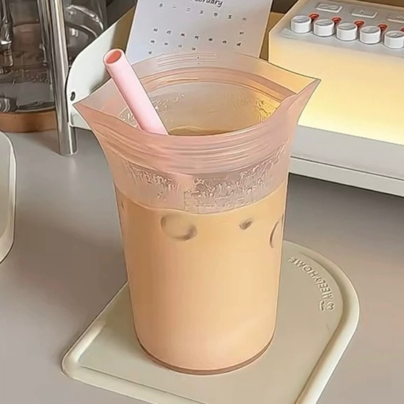 Pahar de silicon pentru băuturi, calitate alimentară, recipient portabil pentru vară, pentru cafea și lapte, rezistent la cădere, menține prospețimea băuturilor