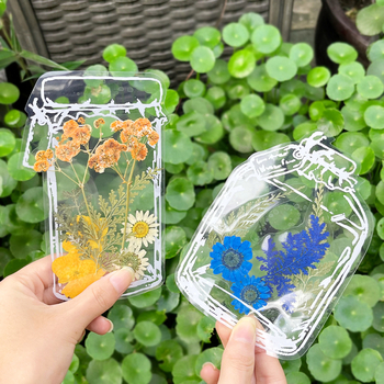 Kit DIY pentru semn de carte cu flori uscate, material transparent pentru etichete, folie de laminare și design embossat