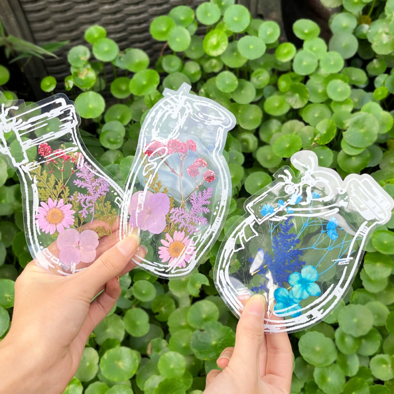 Kit DIY pentru semn de carte cu flori uscate, material transparent pentru etichete, folie de laminare și design embossat