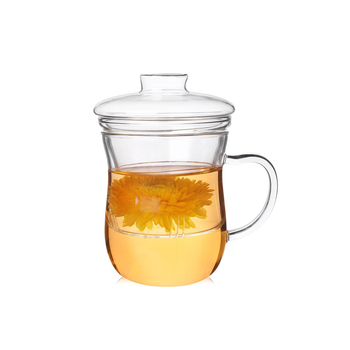 Ceașcă de ceai din borosilicat, cu filtru, set din trei piese, corp transparent, mâner, pentru birou și uz casnic