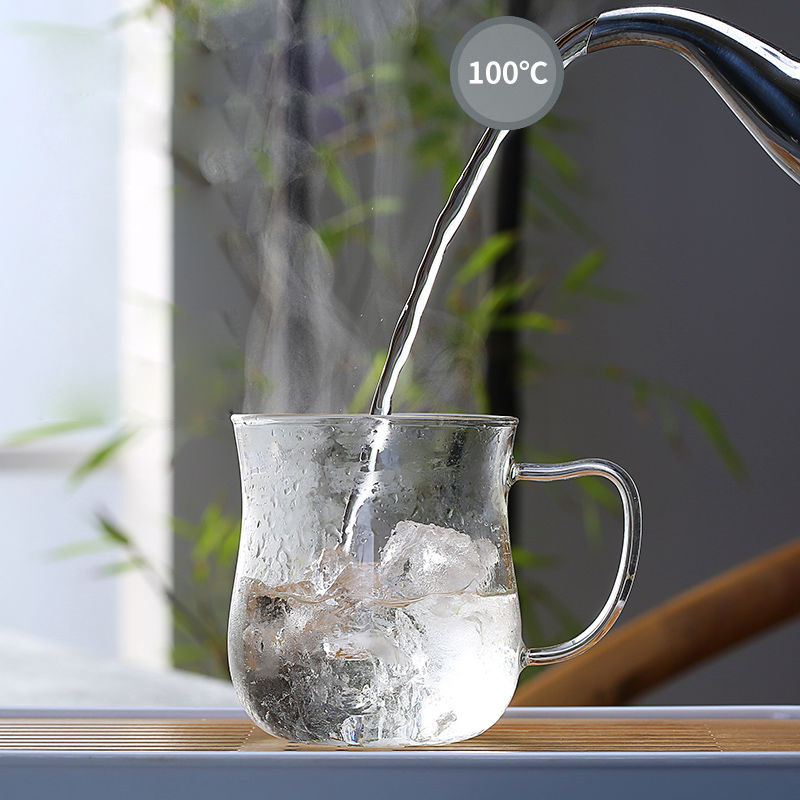 Ceașcă de ceai din borosilicat, cu filtru, set din trei piese, corp transparent, mâner, pentru birou și uz casnic