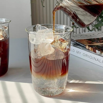 Pahar din sticlă borosilikat pentru cafea, latte cu gheață, fără mâner, design minimalist