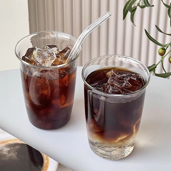 Pahar din sticlă borosilikat pentru cafea, latte cu gheață, fără mâner, design minimalist