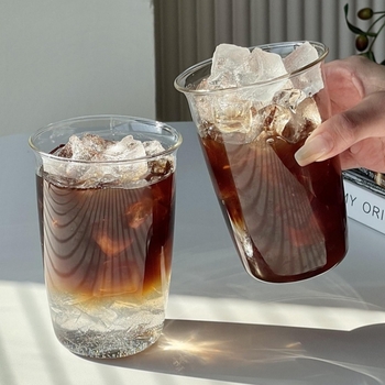 Pahar din sticlă borosilikat pentru cafea, latte cu gheață, fără mâner, design minimalist