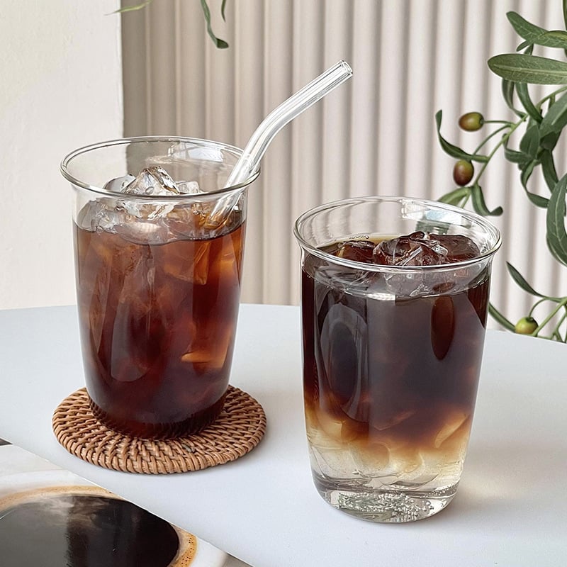 Pahar din sticlă borosilikat pentru cafea, latte cu gheață, fără mâner, design minimalist