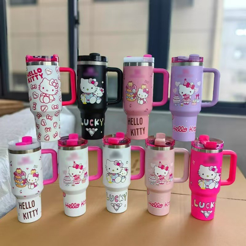 Cană termică pentru mașină 40 oz, cu mâner, izolată, cu pai, design cartoon