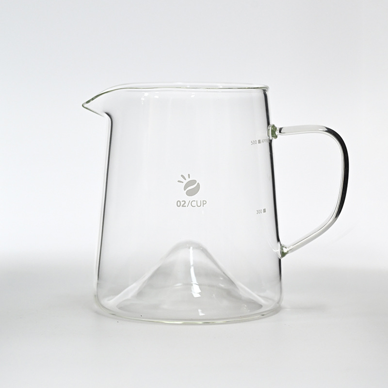 Ceainic pentru cafea pour-over din sticlă borosiliat să rezistentă la temperatură, cu ceașcă de măsurare etichetată