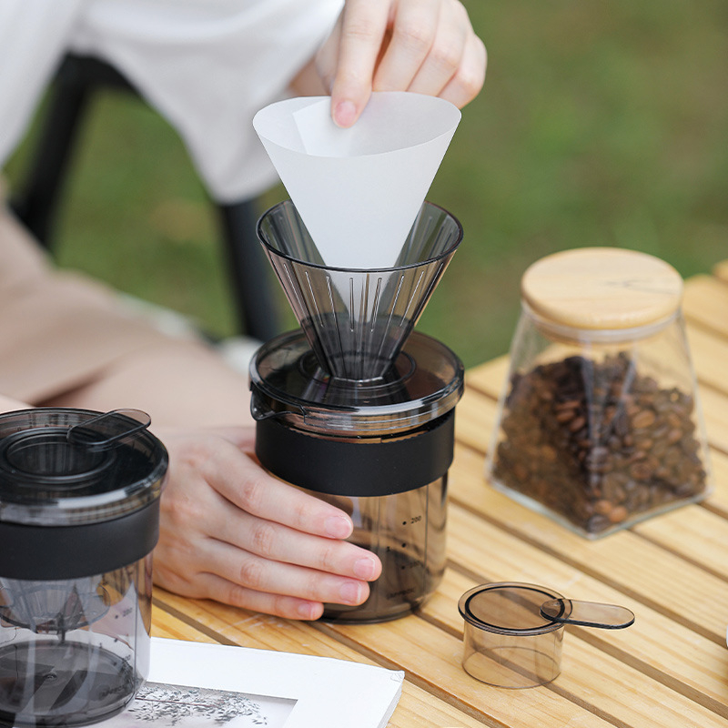 Cafetieră manuală 3 în 1 cu scară de măsurare, material alimentar îngroșat, ceașcă de cafea și recipient de depozitare pentru camping
