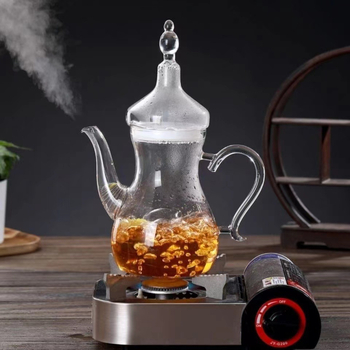 Ceainic transparent din borosilicat, cu design floral, rezistent la temperatură, portabil pentru infuzarea ceaiului manual