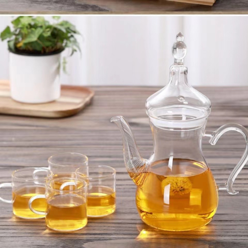 Ceainic transparent din borosilicat, cu design floral, rezistent la temperatură, portabil pentru infuzarea ceaiului manual