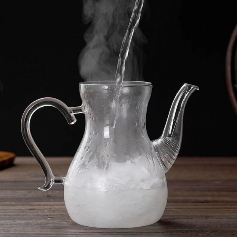 Ceainic transparent din borosilicat, cu design floral, rezistent la temperatură, portabil pentru infuzarea ceaiului manual