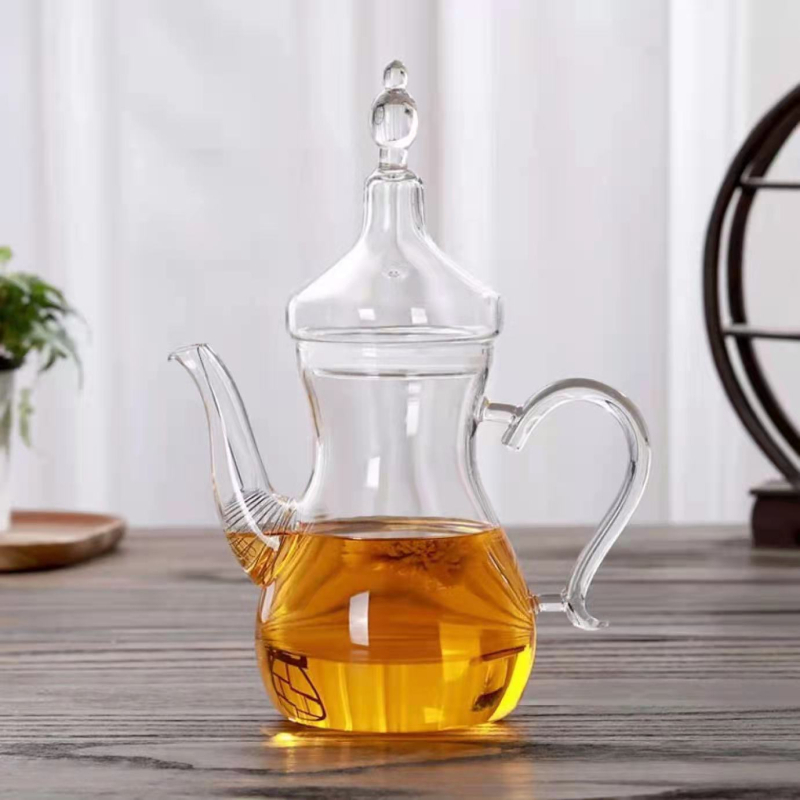 Ceainic transparent din borosilicat, cu design floral, rezistent la temperatură, portabil pentru infuzarea ceaiului manual