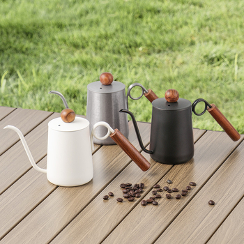 Cană pour-over pentru cafea, formă inelară, din oțel inoxidabil 304, mâner din rosewood, duză îngustă, lungă, stil retro ușor luxos