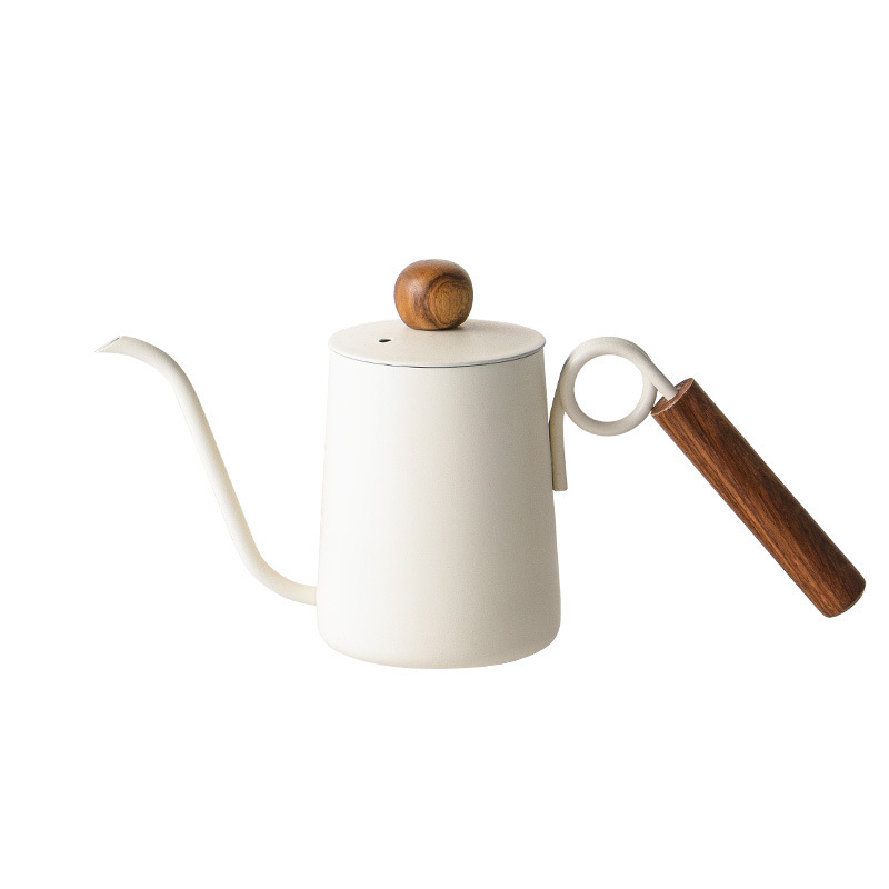 Cană pour-over pentru cafea, formă inelară, din oțel inoxidabil 304, mâner din rosewood, duză îngustă, lungă, stil retro ușor luxos