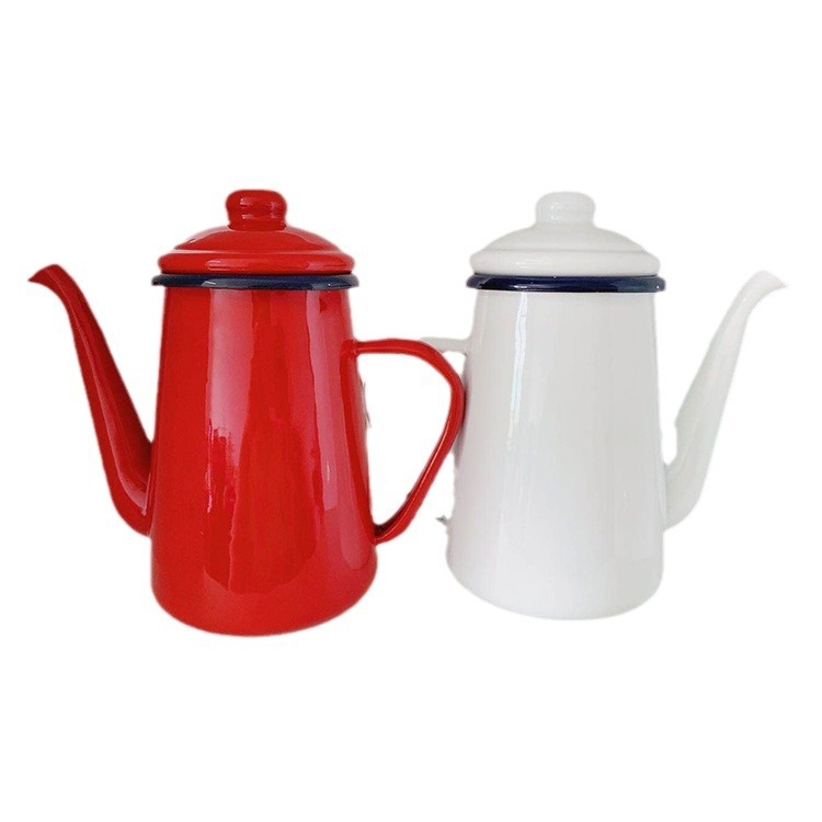 Cafetieră emailată 1,1 L pentru cafea Americano turnată manual, stil japonez