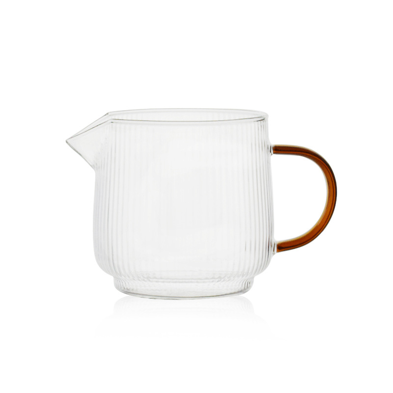 Carafă de cafea din sticlă, mare capacitate, cu dungi verticale, rezistentă la temperaturi înalte, pentru preparare manuală a cafelei; include cană pentru lapte și ceainic pentru ceai de fructe