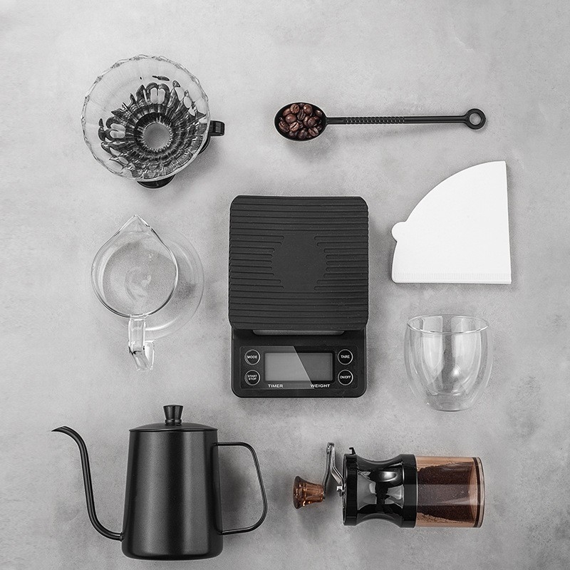 Set V60 pentru uz casnic, cu carafă din sticlă și filtre de hârtie