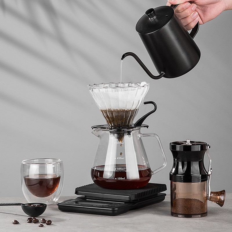 Set V60 pentru uz casnic, cu carafă din sticlă și filtre de hârtie
