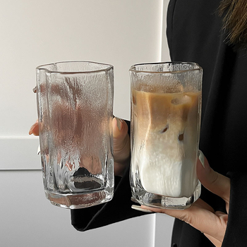 Pahar din sticlă, design INS, nesimetric, fără mâner, pentru cafea rece, Americano, latte și alte băuturi reci