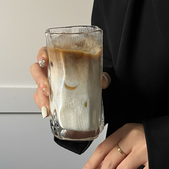 Pahar din sticlă, design INS, nesimetric, fără mâner, pentru cafea rece, Americano, latte și alte băuturi reci