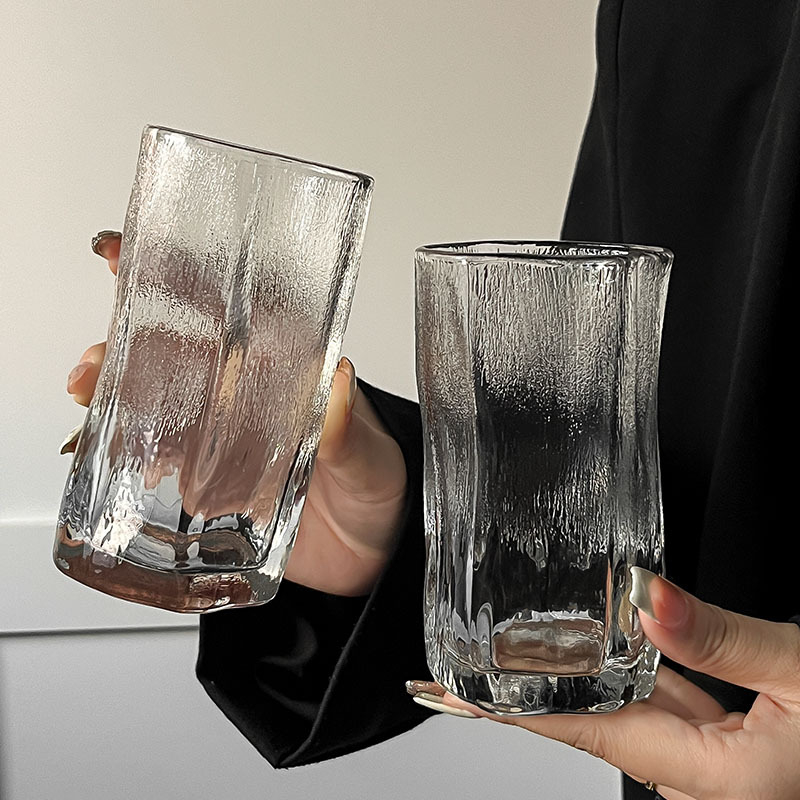 Pahar din sticlă, design INS, nesimetric, fără mâner, pentru cafea rece, Americano, latte și alte băuturi reci