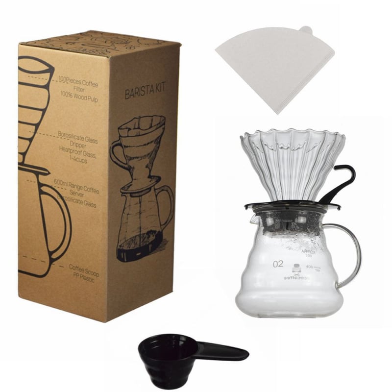 Gaopeng set pentru cafea la filtru pentru începători cu filtru din sticlă ceainic cu aspect de nor filtre de cafea și linguriță de măsurat
