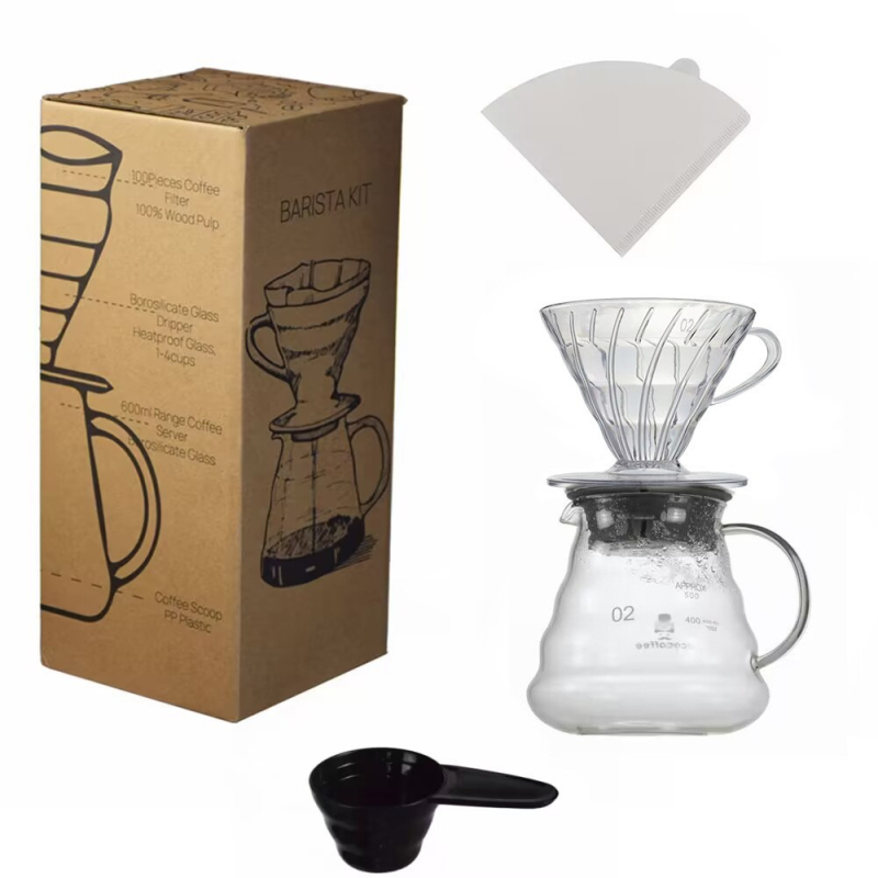 Gaopeng set pentru cafea la filtru pentru începători cu filtru din sticlă ceainic cu aspect de nor filtre de cafea și linguriță de măsurat