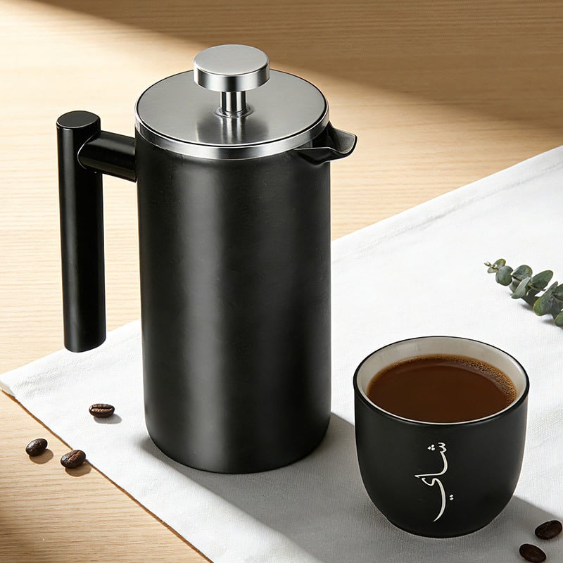 304 oțel inoxidabil presă franțuzească pentru cafea cu filtru dublu și ceainic