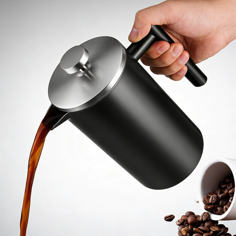 304 oțel inoxidabil presă franțuzească pentru cafea cu filtru dublu și ceainic