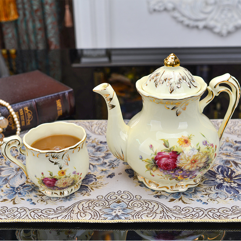 Set ceramic de ceai în stil european, ceainic, cești și farfurioare, capacitate mare, pentru apă fierbinte și rece, lux retro