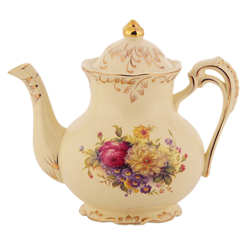 Set ceramic de ceai în stil european, ceainic, cești și farfurioare, capacitate mare, pentru apă fierbinte și rece, lux retro